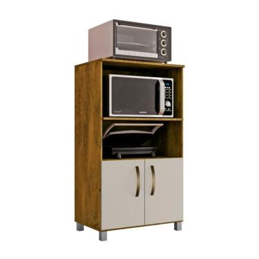 Imagem de Balcão Cozinha Para Forno Elétrico Micro-ondas Multiuso Com 2 Portas E 4 Pés Helena 65x120cm Canela-off White