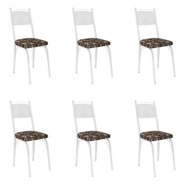 Imagem de Kit 6 Cadeiras De Cozinha Virginia Estampado Mosaico Palha Pés De Ferro Branco - Pallazio
