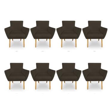 Imagem de Kit 8 Poltronas Decorativa Leticia Suede Marrom Pés Palito Castanho - Pallazio