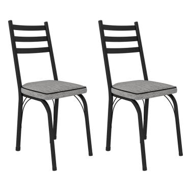 Imagem de Kit 2 Cadeiras De Cozinha Luisiana Estampado Grafiato Pés De Ferro Preto - Pallazio