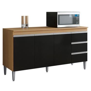 Imagem de Balcão Pia Andréia 150cm Amêndoa-preto Com Tampo Mdp - Ajl Móveis Amêndoa-preto