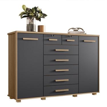 Imagem de Cômoda Fontana 2 Portas E 7 Gavetas Nature-titanium - Móveis Albatroz Nature-titanium
