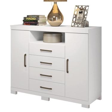 Imagem de Cômoda Havana Master 2 Portas E 4 Gavetas Branco Com Pés - Santos Andirá Branco