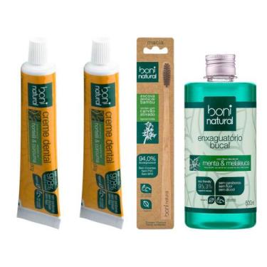 Imagem de kit 2 Pasta Hortela e Curcuma Escova Enxaguante Boni Natural