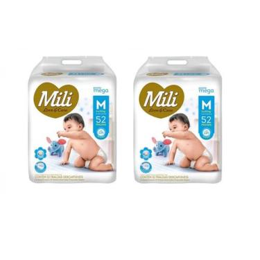 Imagem de Kit 2 Fralda Infantil Love & Care M Mega 52 Unidades - Mili
