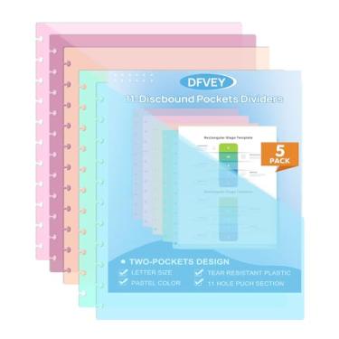 Imagem de DFVEY 8,5 x11 discbound 2 divisórias de bolso tamanho carta papel plástico 5 pacotes discbound notebook planejador disco fichário divisores para escritório em casa escola (5 pacotes)
