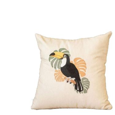 Imagem de Almofada Linho Estampa Tucano 45x45cm. Com Enchimento Bege