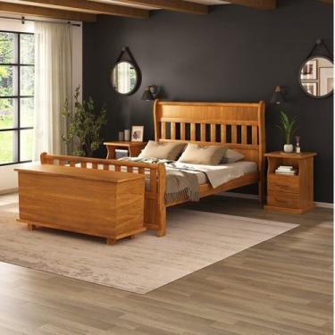 Imagem de Conjunto Dormitório Casal com Cama, 2 Mesas de Cabeceira Slim e Baú de