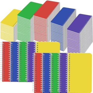 Imagem de Pacote com 100 bloco de notas espiral pequeno pautado faculdade bloco de notas cores sólidas sortidas, mini cadernos de bolso para escritório, casa, escola, trabalho, 7,6 x 12,7 cm, 5 cores (espiral lateral)