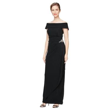 Imagem de Alex Evenings Vestido feminino longo com ombros de fora, Preto metálico, 5