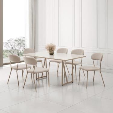 Imagem de Conjunto para Sala de Jantar com 6 Cadeiras Betina Champagne/Bege/ Off White