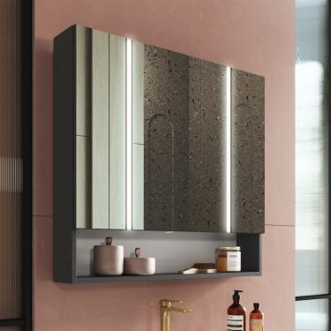 Imagem de Espelheira para Banheiro com Led 2 Portas Yescasa Grafite