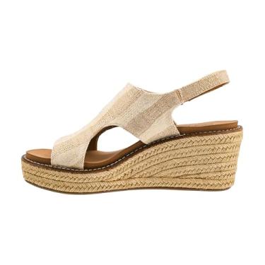 Imagem de Corkys Footwear Sandália feminina K Bye Wedge com salto de 7,5 cm – Palmilhas de EVA que melhoram o conforto, fecho de velcro e design elegante de juta na parte inferior, Listras de areia, 41