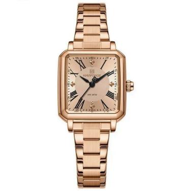 Imagem de Relógio Feminino Mostrador Quadrado Ponto de Luz em Aço Inoxidavel Impermeavel