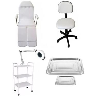 Imagem de Kit Podologia Cadeira Luminária com Exaustor Carrinho Mocho - Fiscomed