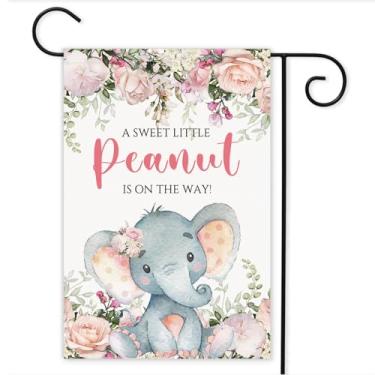 Imagem de Bandeira de elefante floral para chá de bebê, bandeira de quintal de elefante rosa de 30 x 45 cm, decoração de gramado para chá de bebê, festa de boas-vindas em casa