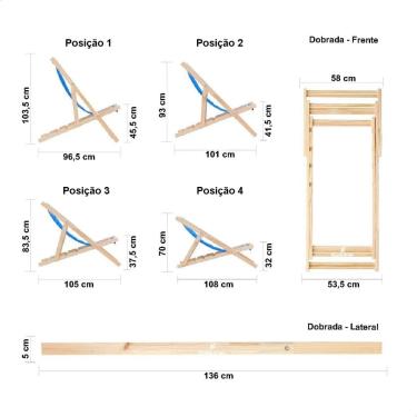 Imagem de Kit 4 Espreguiçadeiras Preguiçosa Dobrável sem Braço Mel em Madeira Maciça