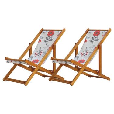 Imagem de Kit 2 Espreguiçadeiras Preguiçosa Dobrável sem Braço Mel em Madeira Maciça