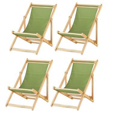 Imagem de Kit 4 Espreguiçadeiras Preguiçosa Dobrável sem Braço Madeira Maciça com Tecido Colorido