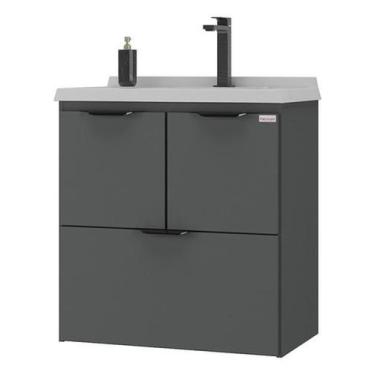Imagem de Gabinete Para Banheiro Cinza E Madeira Genebra 58X56X33 Cm - Fabribam
