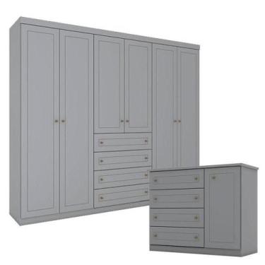 Imagem de Cômoda E Guarda Roupa Casal 6 Portas Mississipi Cinza  Henn - MÓVEIS H