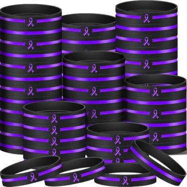 Imagem de Hiboom 200 pulseiras de silicone com fita roxa para conscientização do câncer de pâncreas, overdose, pulseira de borracha para homens e mulheres, epilepsia, Alzheimer, presentes para eventos de