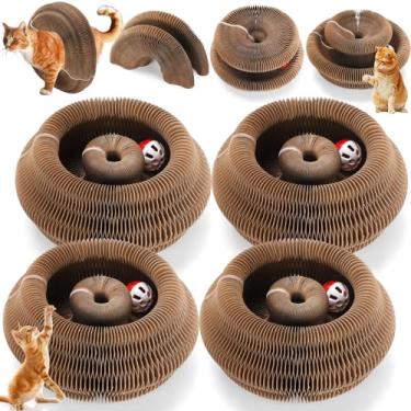 Imagem de Soulchen 4 peças de tábua de arranhar órgão mágico para gatos, brinquedo combinável para animais de estimação adultos, arranhador interativo de papelão com bola de sino, almofada sanfonada dobrável
