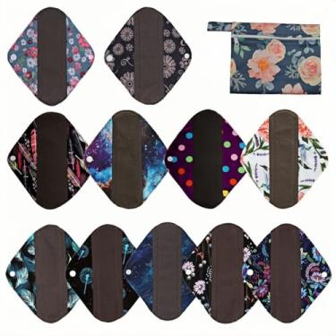 Imagem de ReUseLife 12 almofadas menstruais de pano, absorventes higiênicos reutilizáveis, 11 forro de calcinha de 20 cm + 1 mini bolsa Picese