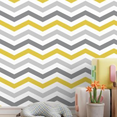 Imagem de Papel De Parede Adesivo Chevron Amarelo Cinza Lavável 3.5m - DELIQUADR