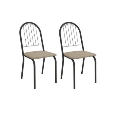 Imagem de Cadeira de Cozinha Noruega 2C077PRF Aço Kit 2 Un Preto/Linho Bege Fend
