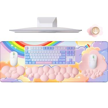 Imagem de Mouse pad de nuvem 5 em 1, descanso de pulso para teclado, suporte de descanso de pulso para mouse, descanso de cabo, conjunto de porta-copos de couro com tapete de mesa de escritório, espuma