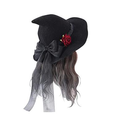 Imagem de TINAYAUE Chapéu de bruxa de Halloween com laço grande rosa decoração moderna fantasia de bruxa acessório para cabeça de Natal fantasia fantasia cosplay adereços, Estilo 1 preto, tamanho �nico