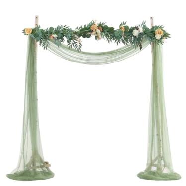 Imagem de BOYOUTH Cortinas de voile transparente para casamento, cortina de tule longo de tule para festas de aniversário, cerimônias, recepção, palco, decoração, cinza, verde, 150 x 500 cm, 1 painel