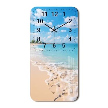 Imagem de Tomopetime Relógio de parede de praia operado por bateria relógios de parede de madeira de 30 cm sem tique-taque analógico azul relógio de parede para quarto