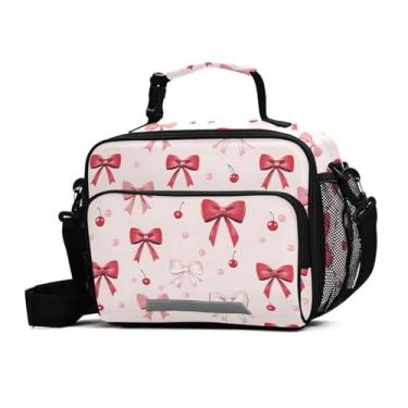 Imagem de Lancheira grande, com laço rosa, isolada, cereja, para meninos, meninas, reutilizável, infantil, lancheira com alça de ombro para escola, escritório, viagem, piquenique
