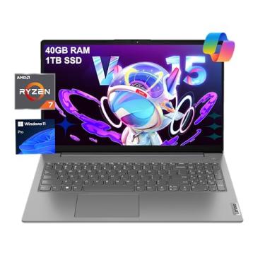 Imagem de Laptop Lenovo V15 para negócios, casa, estudante (15,6 polegadas FHD, AMD Ryzen 7 7730U (Beat Intel i7-1355U), 40 GB de RAM, 1 TB SSD), teclado numérico, webcam com obturador, RJ-45, Win 11 Pro com