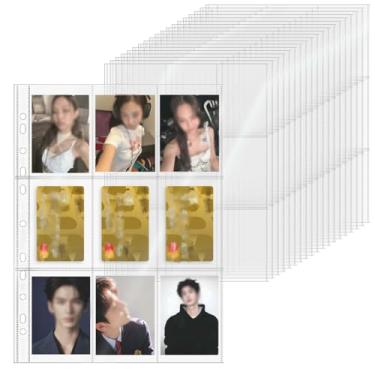Imagem de XiowDow 20 folhas de plástico para fichário A4, capas para cartões fotográficos, 11 furos, 9 bolsos, porta-cartões, protetores de página de carregamento superior transparente para 3 argolas, cartões