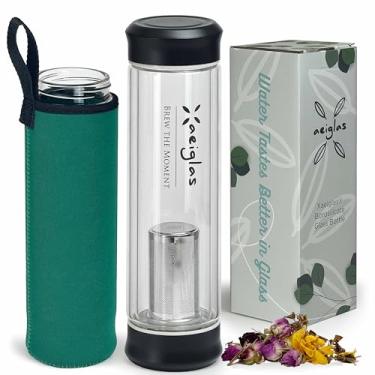 Imagem de Xaeiglas Copo de chá com infusor - Caneca de viagem de vidro de parede dupla com filtro de aço inoxidável - Garrafa de infusor de chá para infusões de folhas soltas e água com infusão de frutas