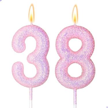 Imagem de 38 velas decorações de aniversário de 38 anos para meninas, rosa 38 velas para bolo de aniversário, 38 enfeites de bolo para meninas de 38 anos, decoração de bolos, lembrancinhas de artigos de festa