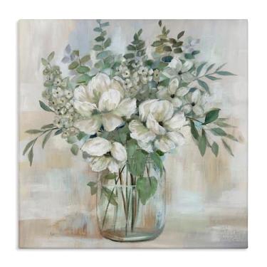 Imagem de Stupell Industries Design de arte de parede em tela de vaso de flores vivas em tons verdes por Nan, 43 x 43 cm