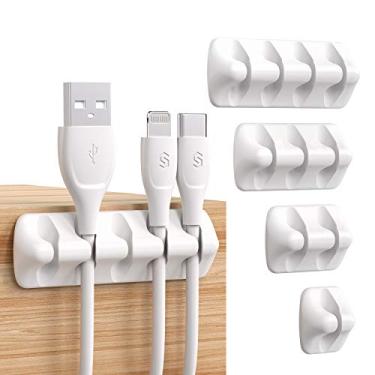 Imagem de Syncwire Clipes de cabo, organizador de cabos, sistema de suporte de cabo USB autoadesivo para organizar cabos de cabo, ideal para casa, escritório, carro, mesa de cabeceira, acessórios de mesa, pacote com 5 (branco)