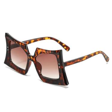 Imagem de JRLLFD Óculos de sol com formato especial da moda, feminino e masculino, retrô, para festa ao ar livre, UV400 (chá gradiente de leopardo)