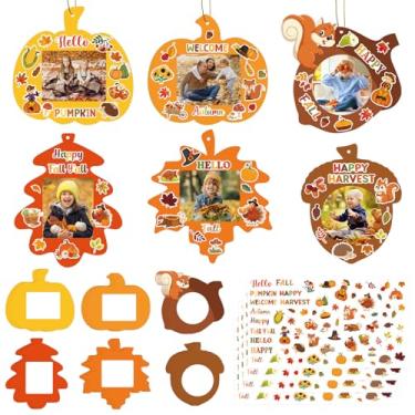 Imagem de Sereliy 24 peças, porta-retratos de outono, artesanato, papel de ação de graças, faça você mesmo, abóbora, folha de bordo, pinha, suporte para foto, decoração para atividades de jogo de Ação de Graças