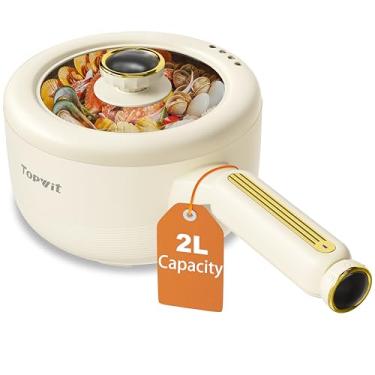 Imagem de TOPWIT Panela elétrica elétrica, multifuncional de 2L, frigideira antiaderente, panela portátil para bife, ovo, arroz frito, ramen, sopa com controle de energia duplo (espátula de silicone incluída