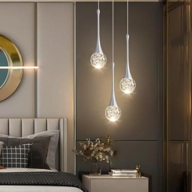 Imagem de cenozo 3 luzes pendentes modernas para ilha de cozinha LED cristal glamoroso iluminação pendente de teto lustre para sala de jantar corredor quarto lâmpada de canto níquel escovado