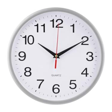 Imagem de bakbrand Relógio de parede com moldura de plástico, silencioso, redondo, sem tique-taque, relógio interno analógico operado por bateria, relógios de parede modernos para casa, escritório, hotel