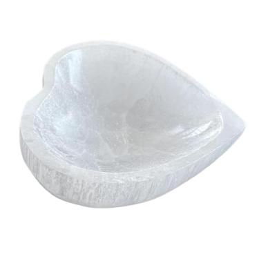 Imagem de Colaxi Tigela de cristal de selenita para decoração de casa, artesanato, enfeite, peça central, decoração de mesa, tigela de limpeza em formato de coração, 12cm