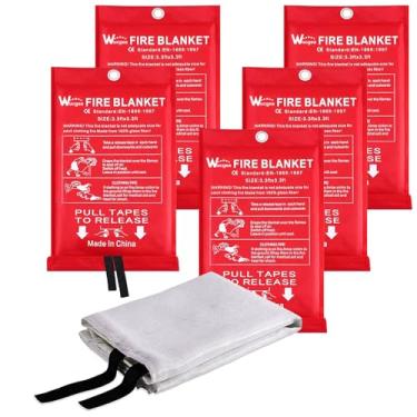 Imagem de Wucgea Cobertor de fogo para casa e cozinha – Pacote com 5 cobertores reutilizáveis de fibra de vidro para supressão de emergência para lareira escolar churrasqueira carro escritório garagem soldagem