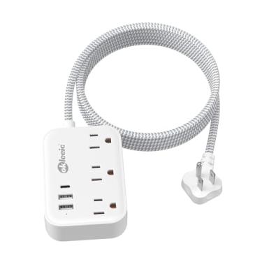 Imagem de Régua de tomada plana com portas USB, cabo de extensão plano de 3 metros com 3 saídas CA, 3 portas USB, extensor de saída de cabo de extensão longo sem protetor
