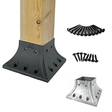 Imagem de Myard Base De Poste Deck Alumínio Alu4040 4X4 (Medidas Reais 3,5X3,5) Com Parafusos Para Deck, Corrimão, Cerca, Âncora (Quantidade 4, Preto)